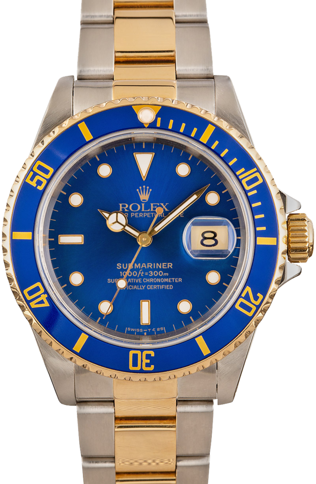 Rolex Steel and Gold Submariner 16613 Blue