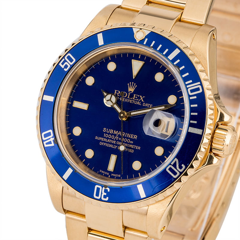 Rolex 18k Yellow Gold Submariner 16618 Certified Pre Owned