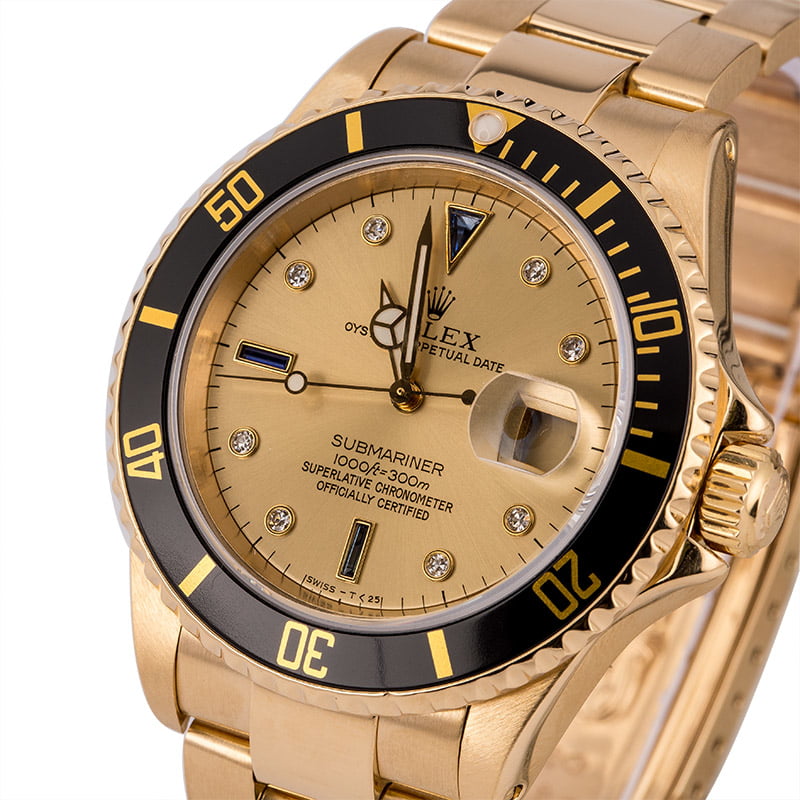 Pre Owned Rolex Submariner 16618 Champagne Serti Dial