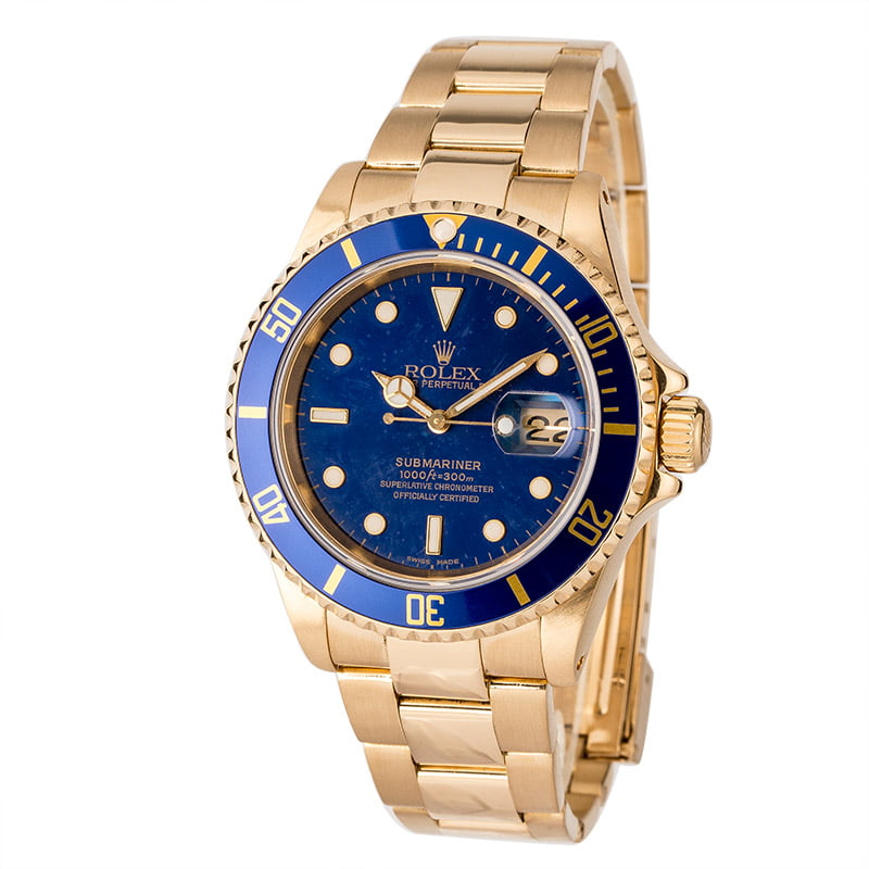 Rolex Yellow Gold Submariner Blue Dial 16618