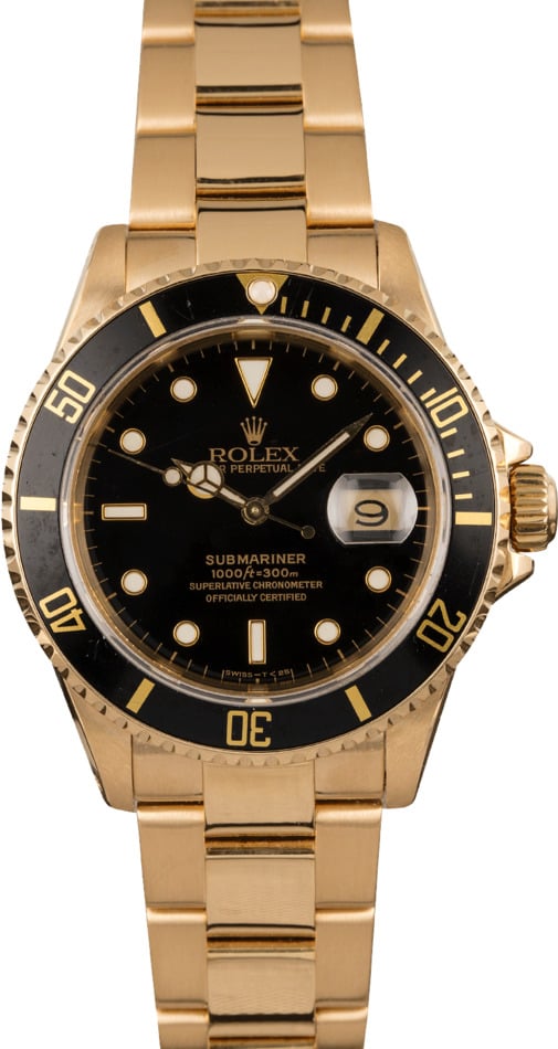 Pre Owned Rolex Submariner 16618 Yellow Gold