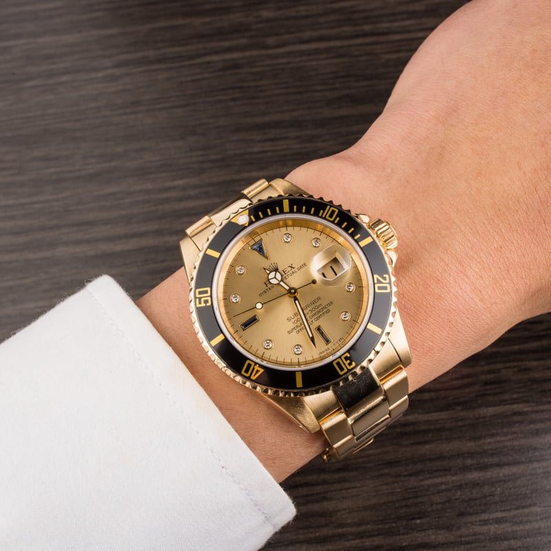 Pre Owned Rolex Submariner 16618 Champagne Serti Dial