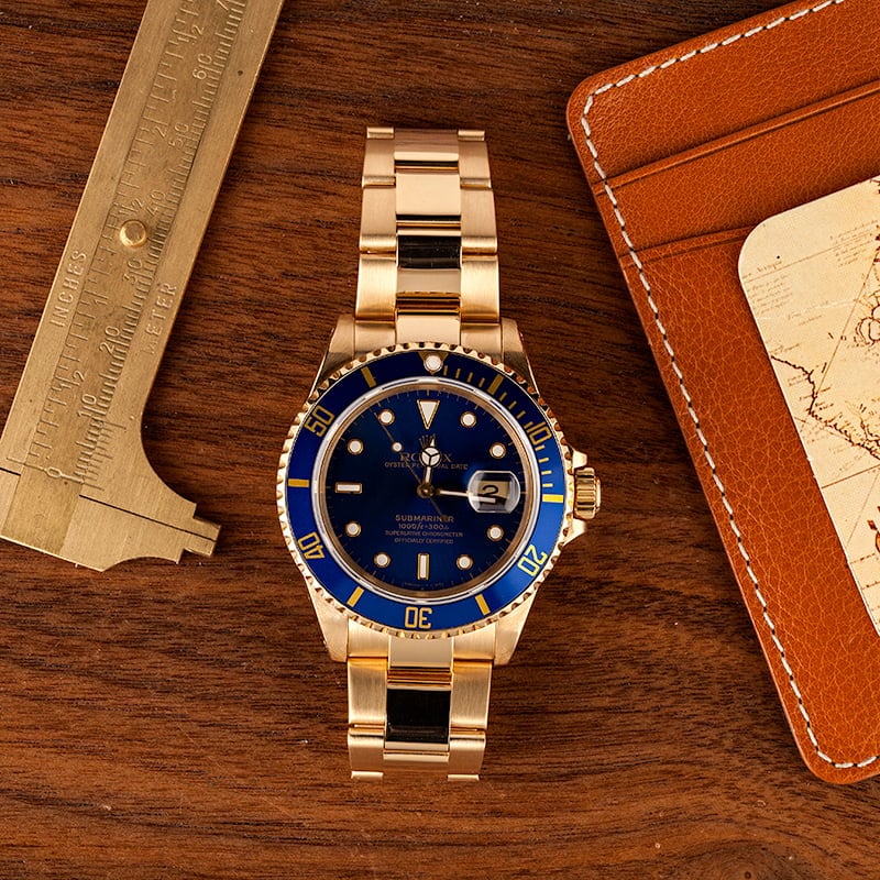Rolex Submariner 16618 Blue Dial Yellow Gold Oyster