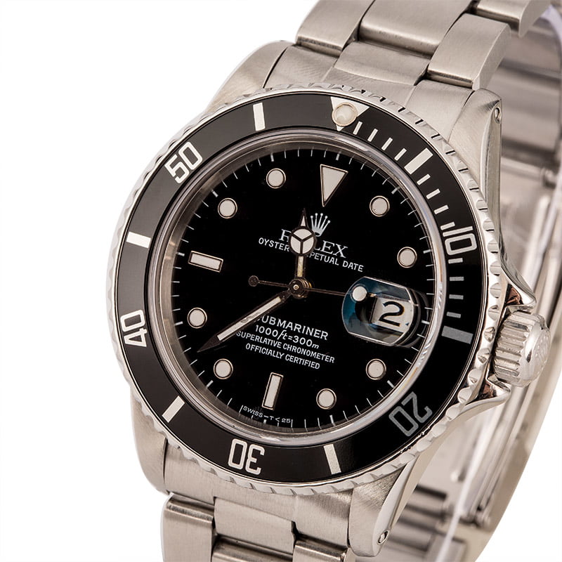 Pre Owned Rolex Submariner 16800 Black Diving Watch