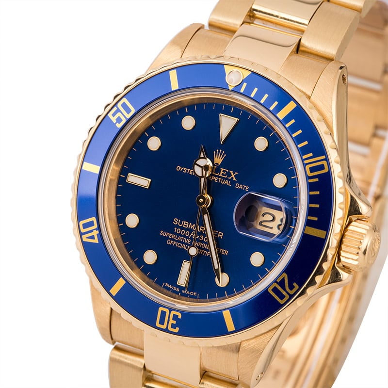 Pre Owned Rolex Submariner 16808 Sun Burst Blue Dial