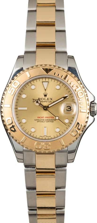 Rolex Yacht-Master 18K Yellow Gold Champagne 35mm Midsize Watch K 168628