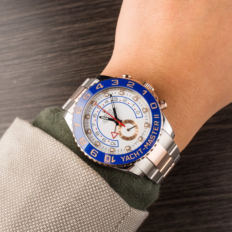 ROLEX 44mm 18kt Rose Gold & Stainless Steel YachtMaster II Blue Hands –  Sant Blanc