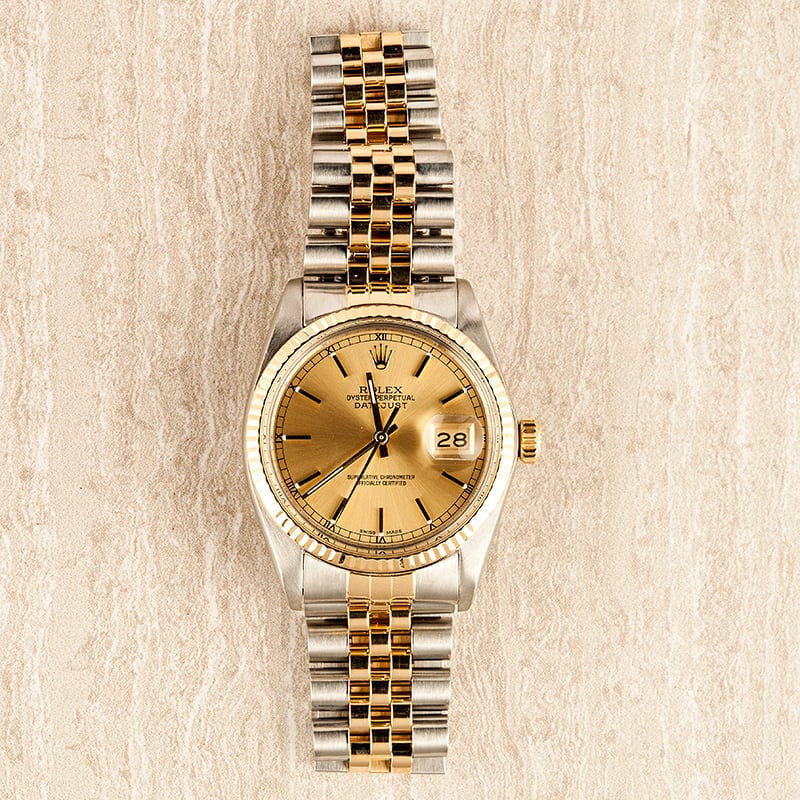 Pre Owned Rolex Two-Tone Datejust Champagne Dial 16013