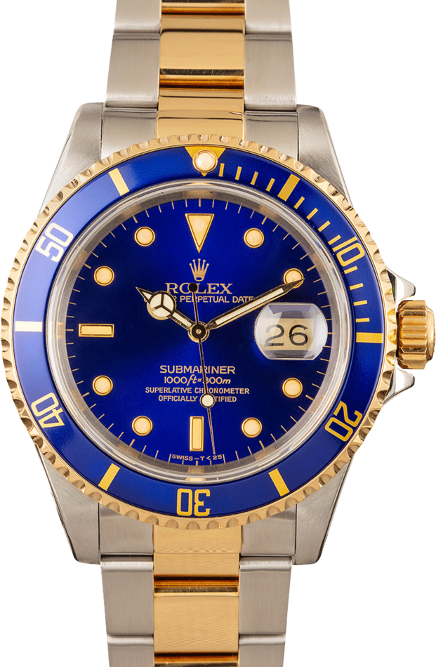 Pre-Owned Mens Rolex Submariner Two Tone with Blue Face 16613