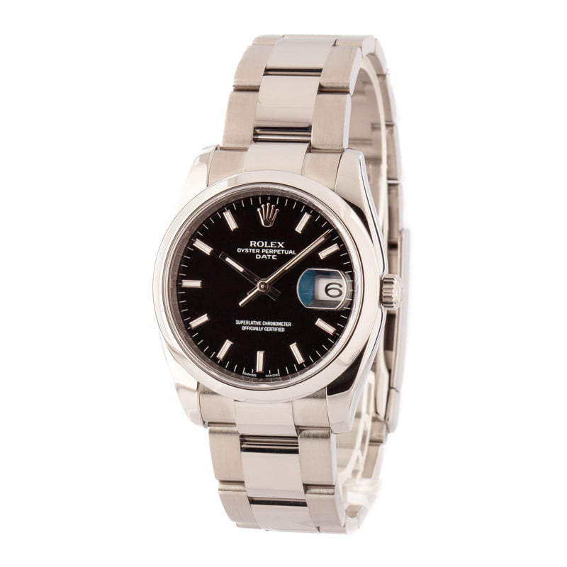 Pre-Owned Rolex Date 115200 Black Index Dial