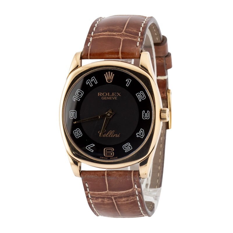 Rolex Cellini Black Dial Ref 4233 18k Yellow Gold