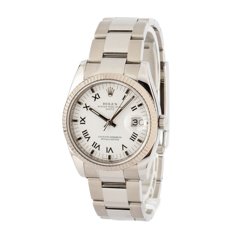 Used Rolex Date 115234 White Dial