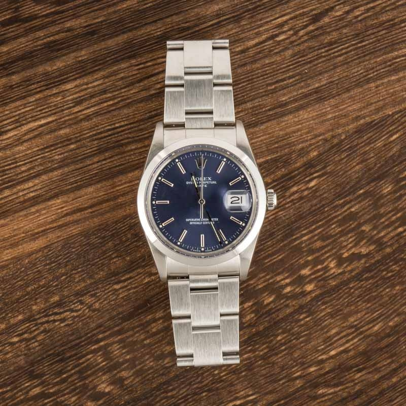 Pre-Owned Rolex Date 15000 Stainless Steel Blue Dial