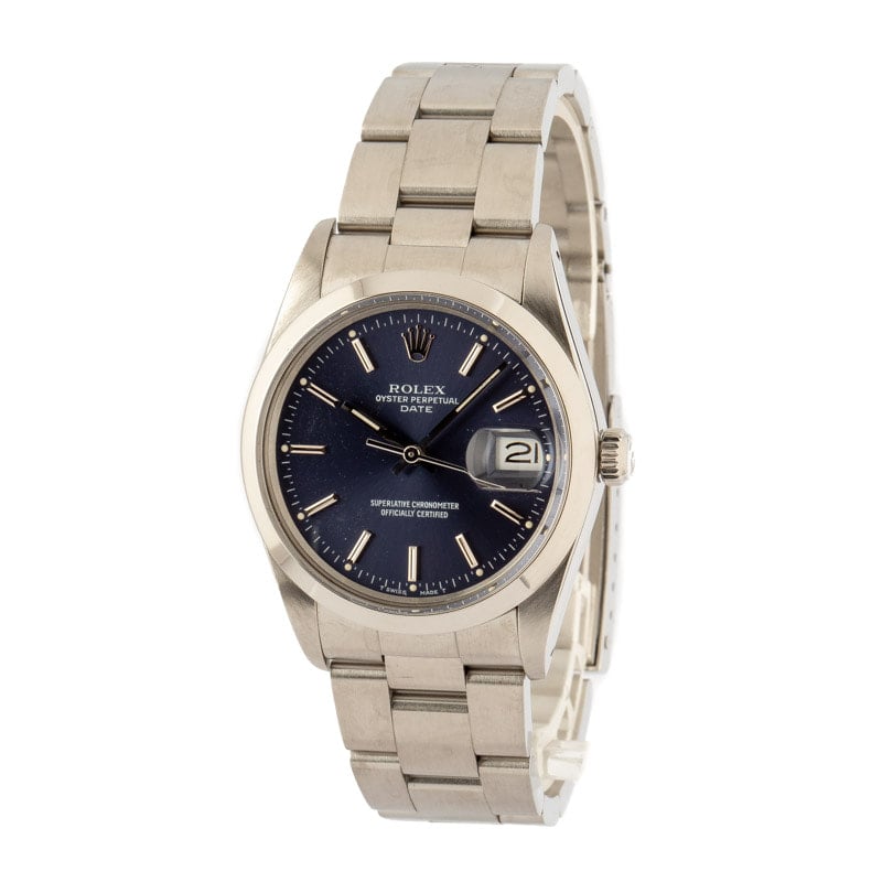 Pre-Owned Rolex Date 15000 Stainless Steel Blue Dial