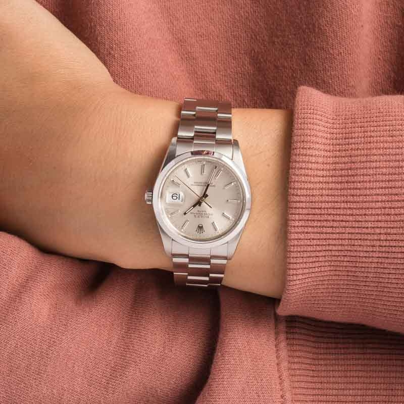 Pre-Owned Rolex Date 15000 Stainless Steel Silver Dial