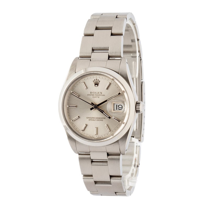 Pre-Owned Rolex Date 15000 Stainless Steel Silver Dial