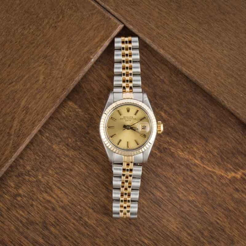Ladies Rolex Date ref 6917 Champagne Index Dial