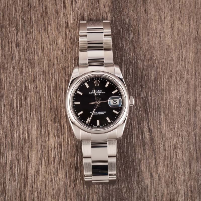 Pre-Owned Rolex Date 115200 Black Index Dial