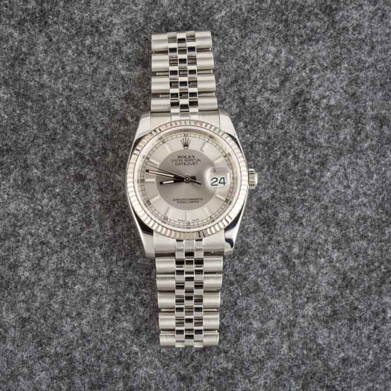 173264 Pre-owned Rolex Datejust 116234 Silver Tuxedo Dial