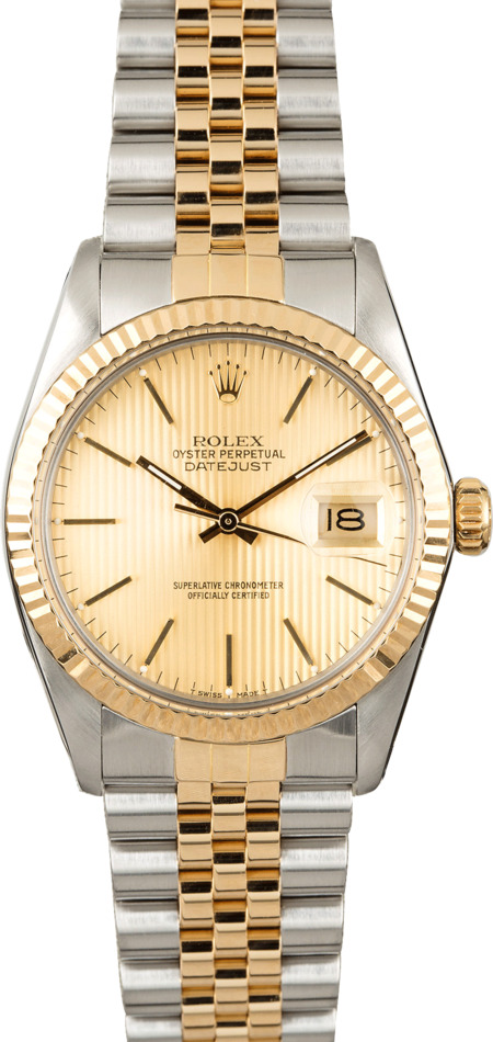 Used Rolex Datejust 16013 Champagne Tapestry Index Dial