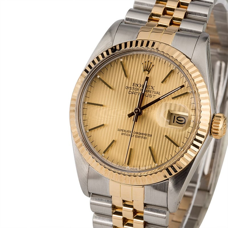 Used Rolex Datejust 16013 Champagne Tapestry Index Dial