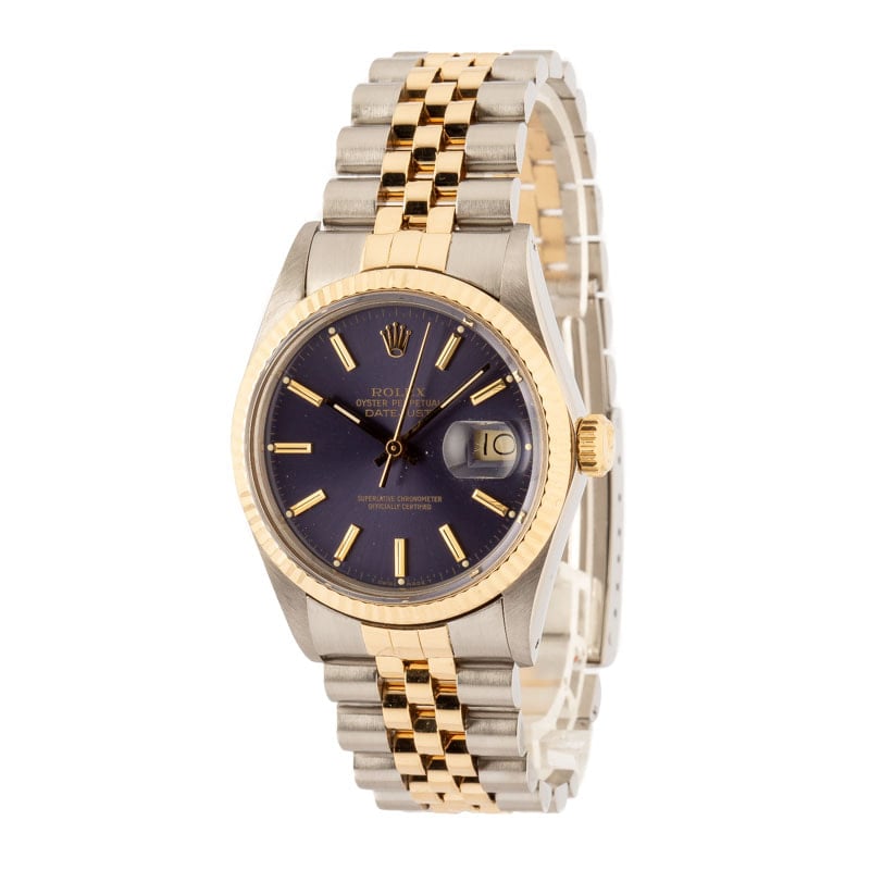 PreOwned Rolex Two Tone Datejust 16013 Blue Index Dial
