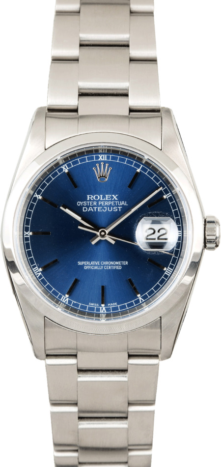 Used Rolex Datejust 16200 Blue Dial Steel Oyster