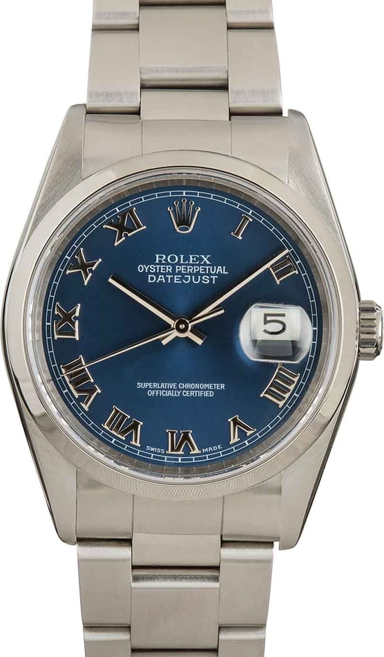 Pre-Owned Rolex Datejust 16200 Blue Roman Dial