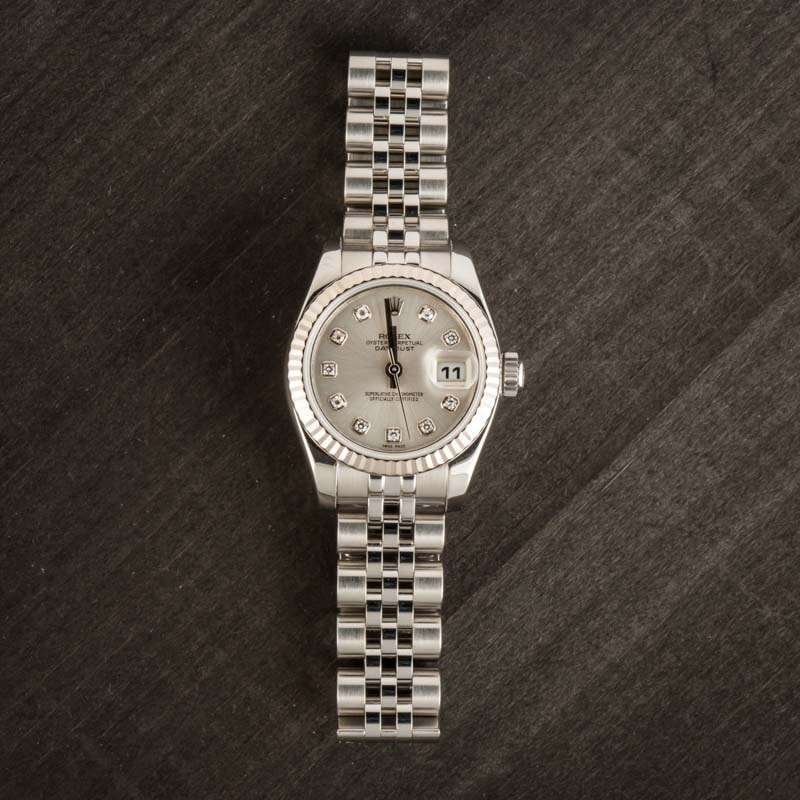 Ladies Rolex Datejust Silver Diamond Dial 179174