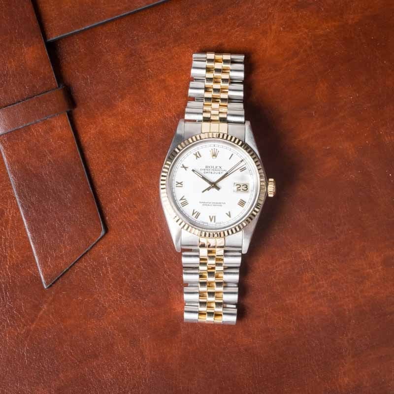 Rolex Datejust 36 Two Tone 16013 White Roman Dial
