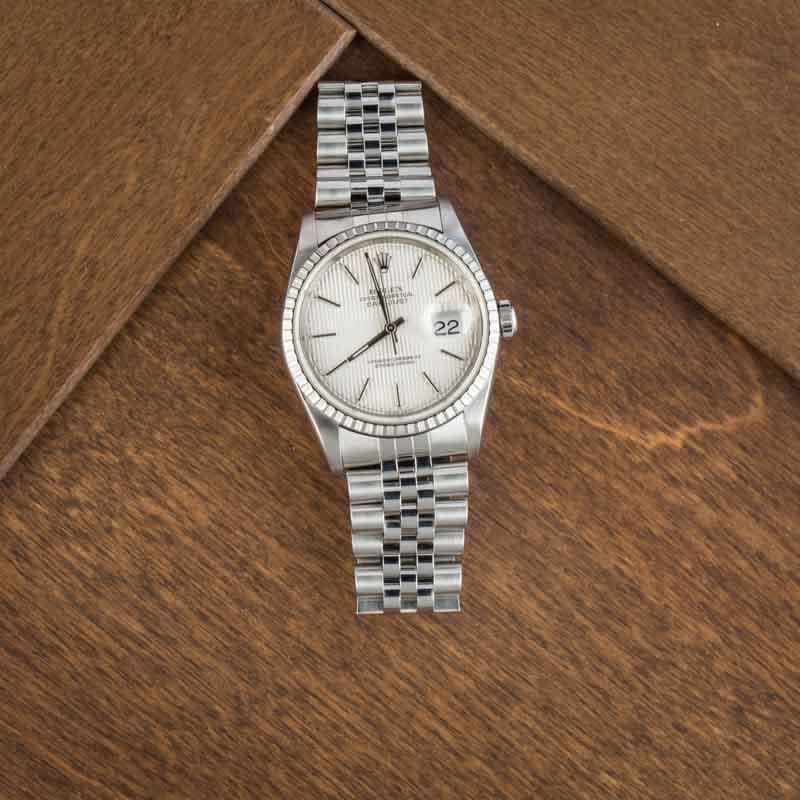 Rolex Datejust Ref 16220 Silver Tapestry Dial