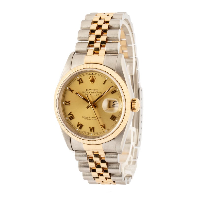 Used Rolex Datejust Two Tone 16233 Champagne Roman Dial
