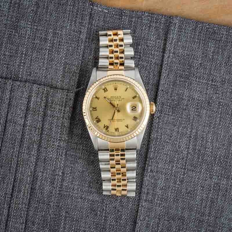 Used Rolex Datejust Two Tone 16233 Champagne Roman Dial