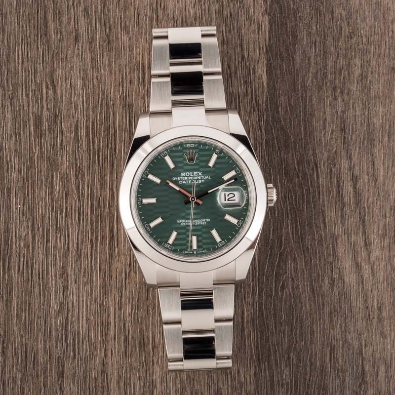 Rolex Datejust 41 Ref 126300 Mint Green Fluted Motif Dial