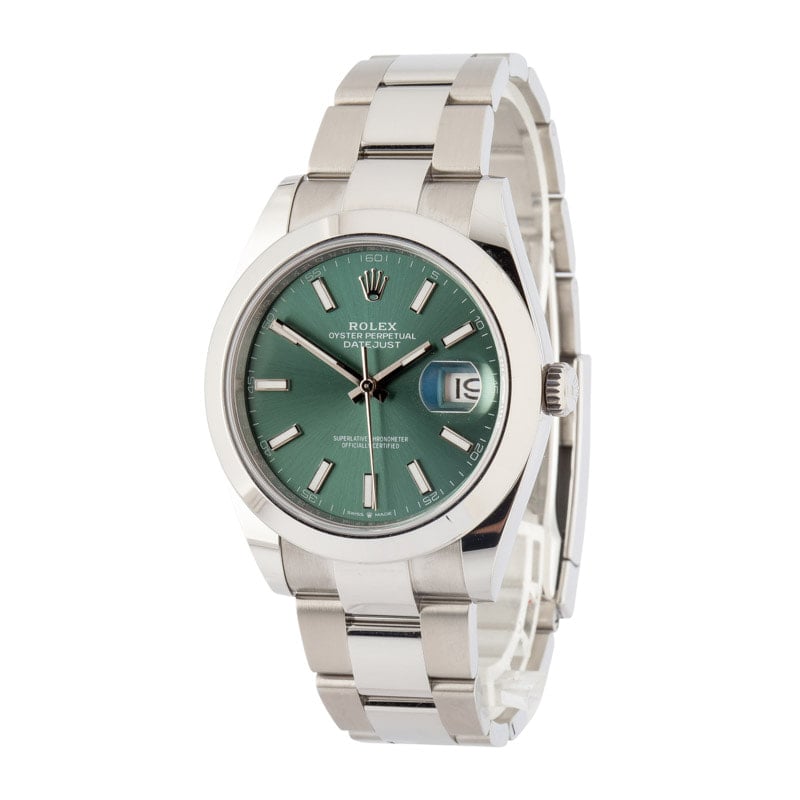 Pre-owned Rolex Datejust 41 Ref 126300 Green Dial