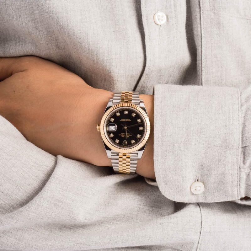 Rolex datejust 41mm black diamond dial hot sale