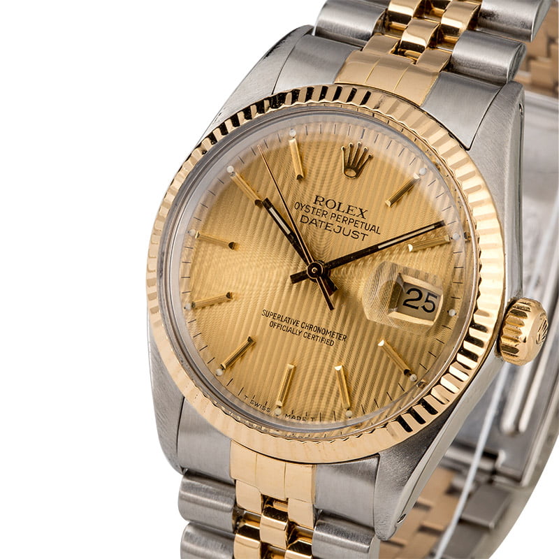 PreOwned Rolex Datejust 16013 Champagne Tapestry Index Dial