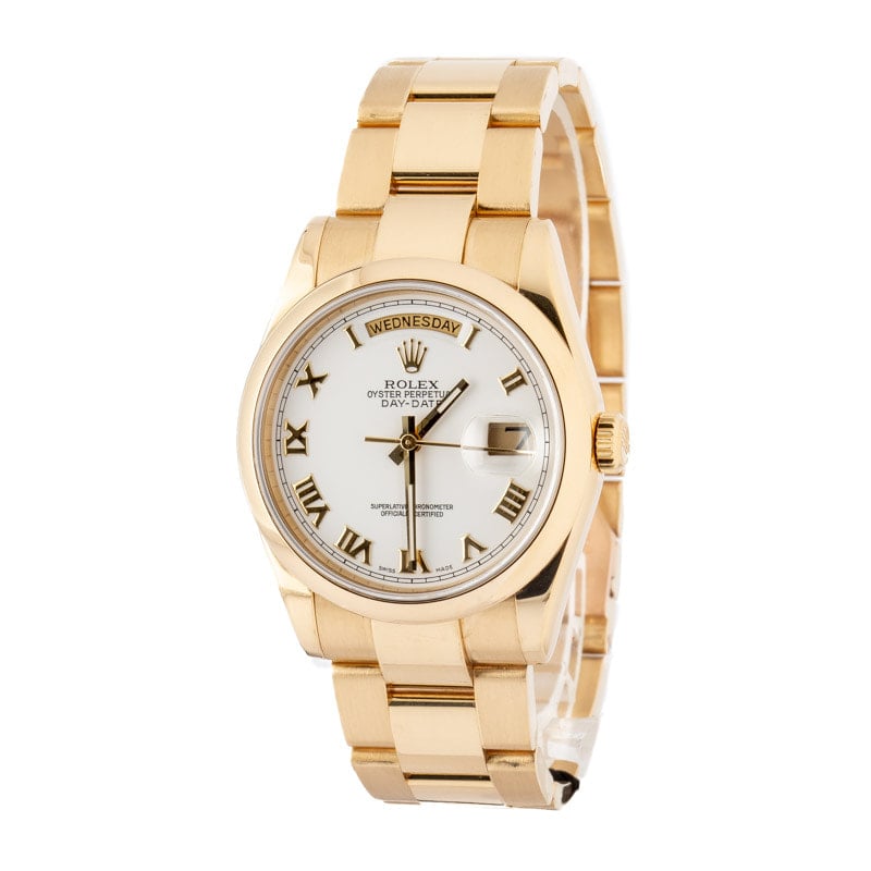 Rolex Day-Date White Dial 118208 Yellow Gold