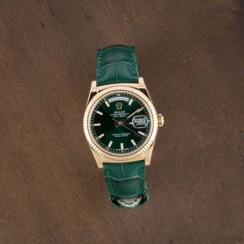 Pre-owned Rolex Day-Date 118138 Green Dial