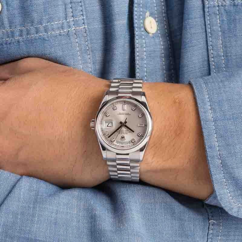 Rolex Day-Date 36 Ref 118206 Silver Diamond Dial
