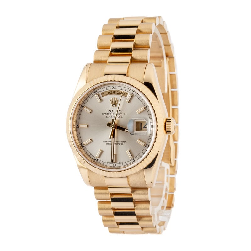 Pre-owned Rolex Day-Date ref 118238 Silver Dial