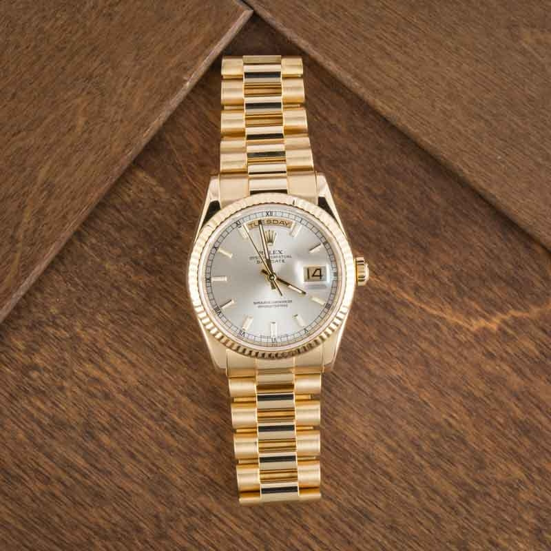 Pre-owned Rolex Day-Date ref 118238 Silver Dial