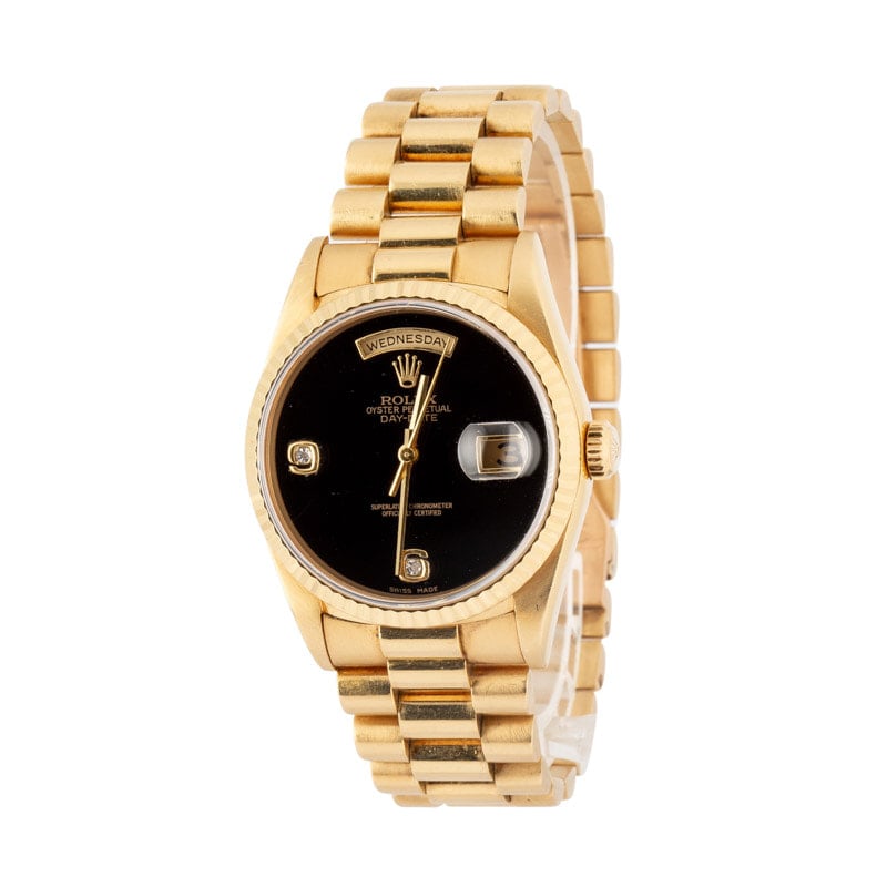 Rolex Day-Date 36 Yellow Gold 18238 Onyx Arabic Diamond Dial