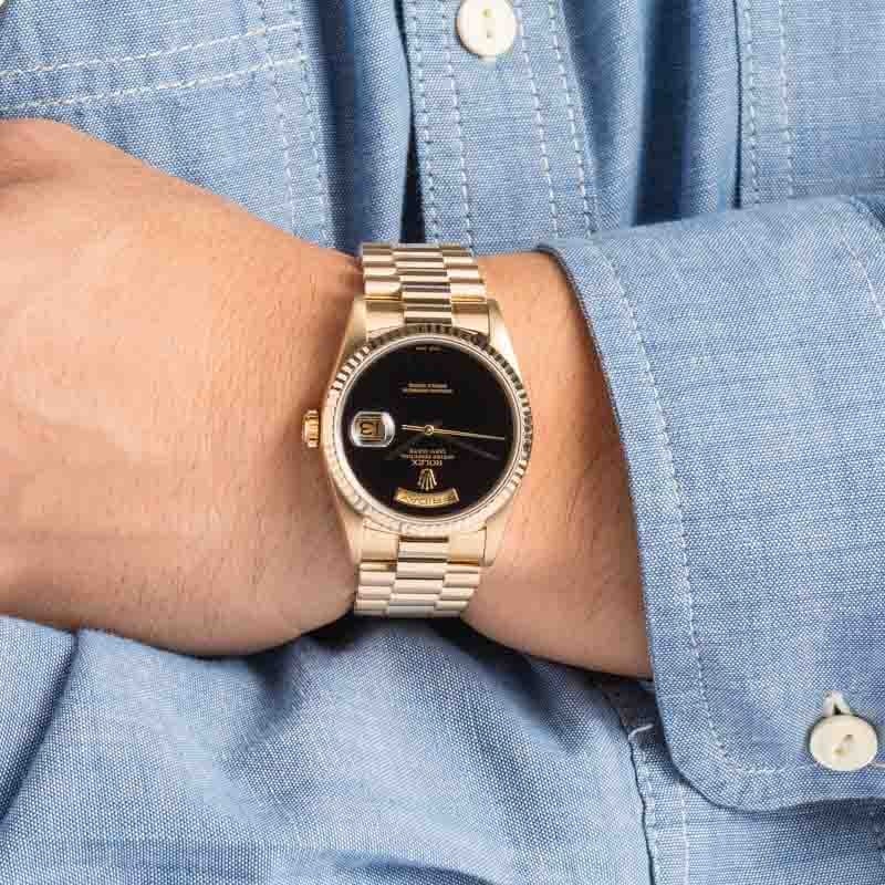 Pre-owned Rolex Day-Date 18238 Onyx Dial