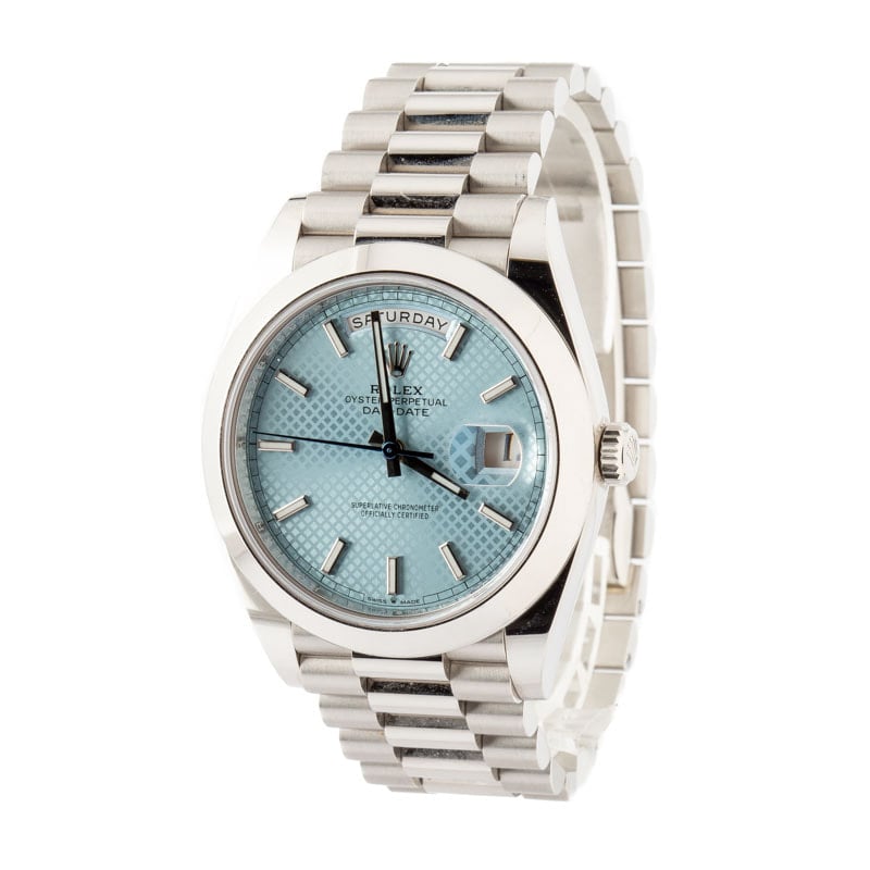 Rolex Day-Date 40 Ref 228206 Ice Blue Diagonal Motif