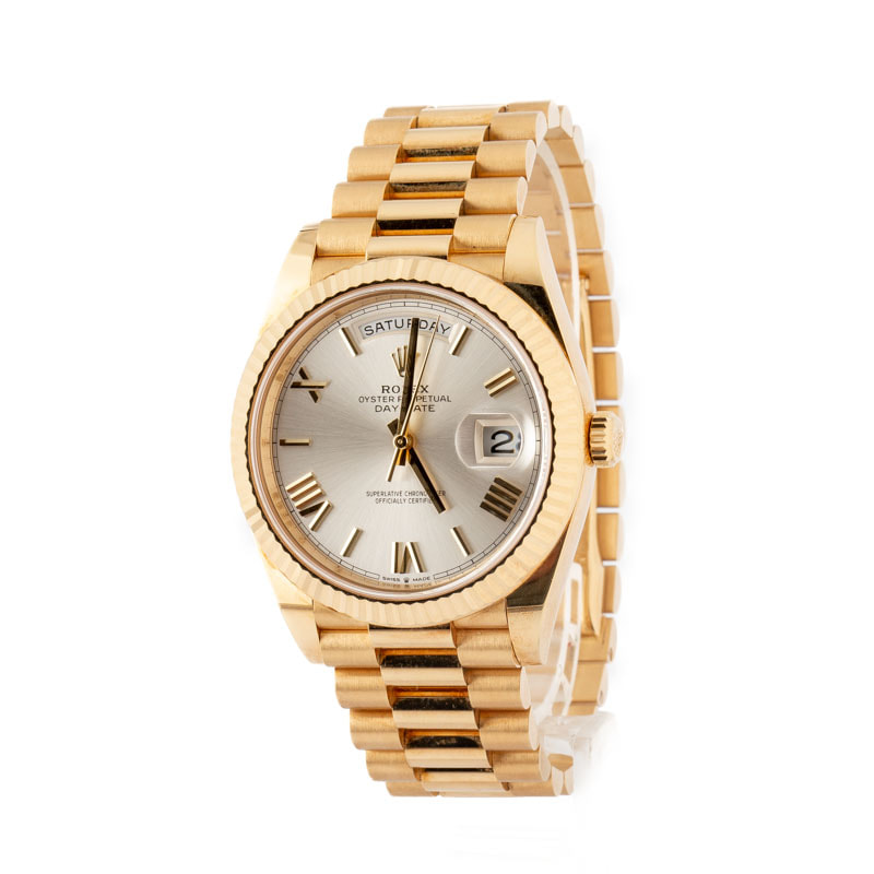 Rolex Day-Date 40 Silver Roman Dial 228238 18k Yellow Gold