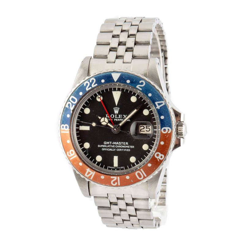 Mens Vintage Rolex GMT-Master 1675 Stainless Steel Pepsi