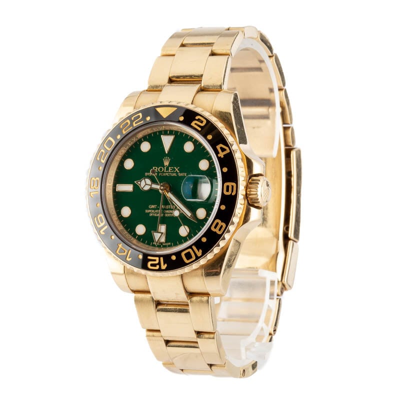Rolex GMT-Master II ref 116718 18k Yellow Gold Green Dial