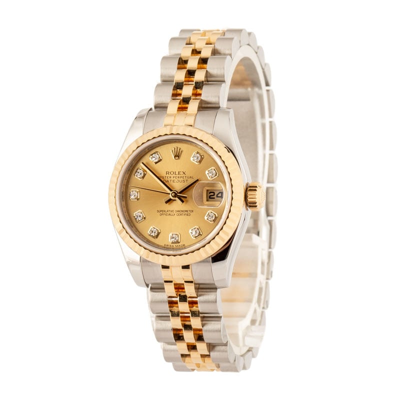 Ladies Rolex Datejust Ref 179173 Champagne Diamond Dial