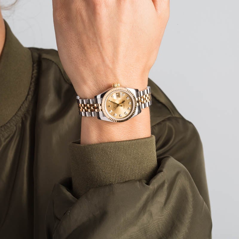 Lady Rolex Datejust 179173 Champagne Diamond Dial